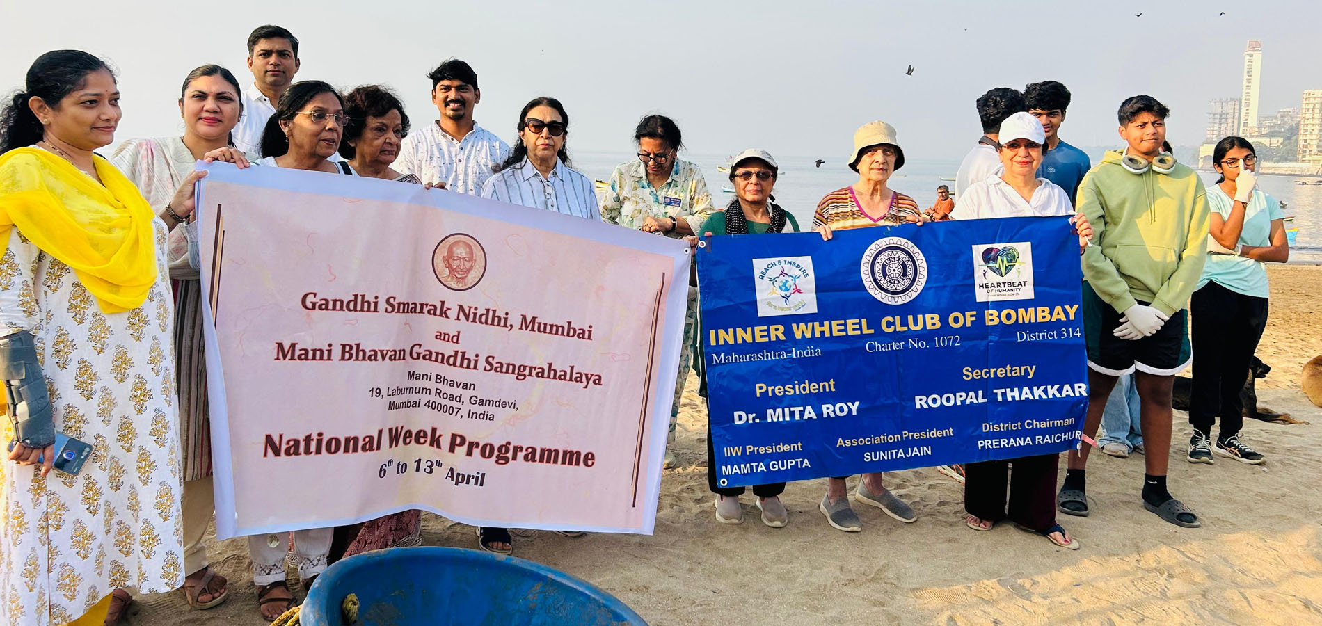A beach cleaning drive at Girgaum Chowpatty during National Week