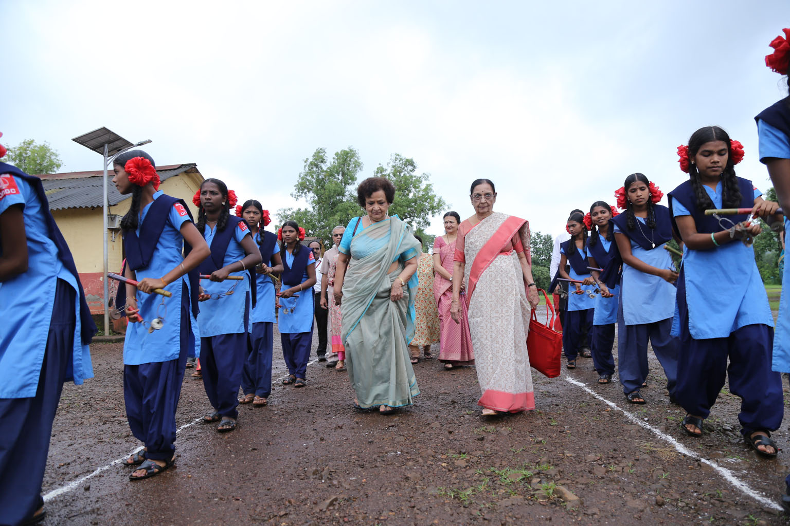 Ashramshala students Welcoming guests with Lezims